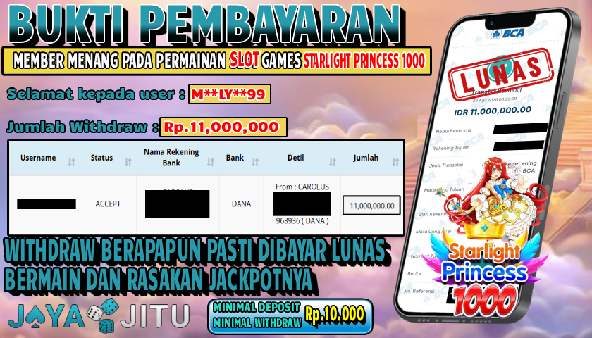 🏆 BUKTI KEMENANGAN STARLIGHT PRINCESS 1000 MEMBER  JAYAJITU🏆