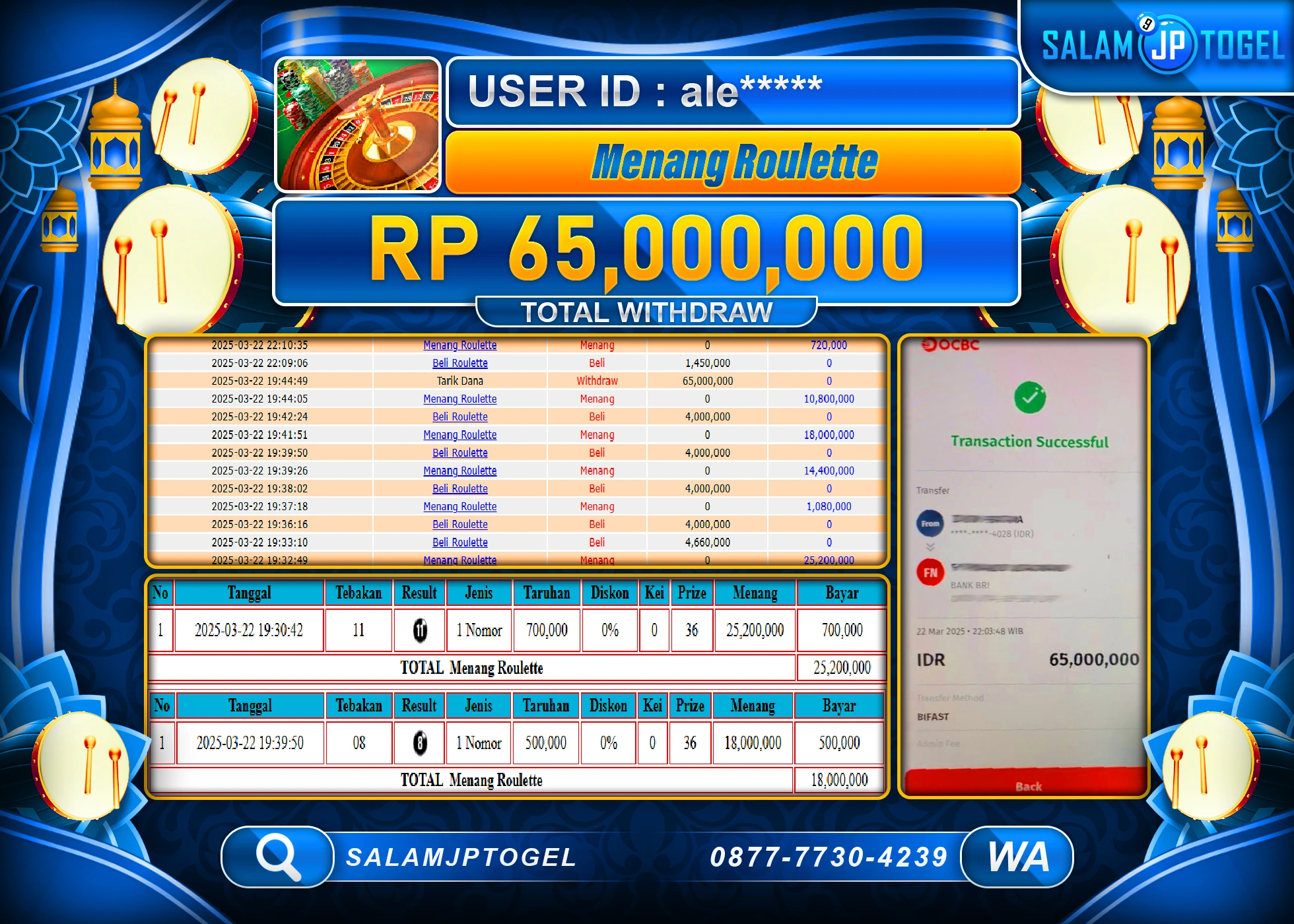 SALAMJPTOGEL MENANG ROULETTE  Rp. 65,000,000 LUNAS