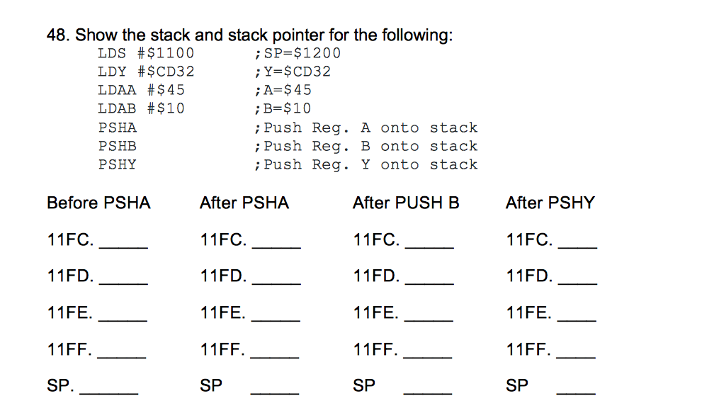 Solved Show The Stack And Stack Pointer For The Following Chegg Com