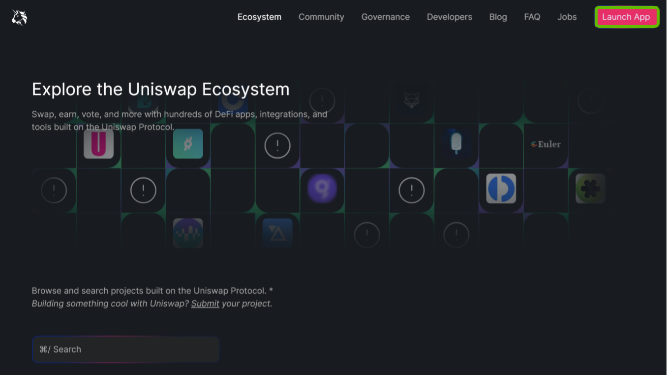 Uniswap: Launch app. 