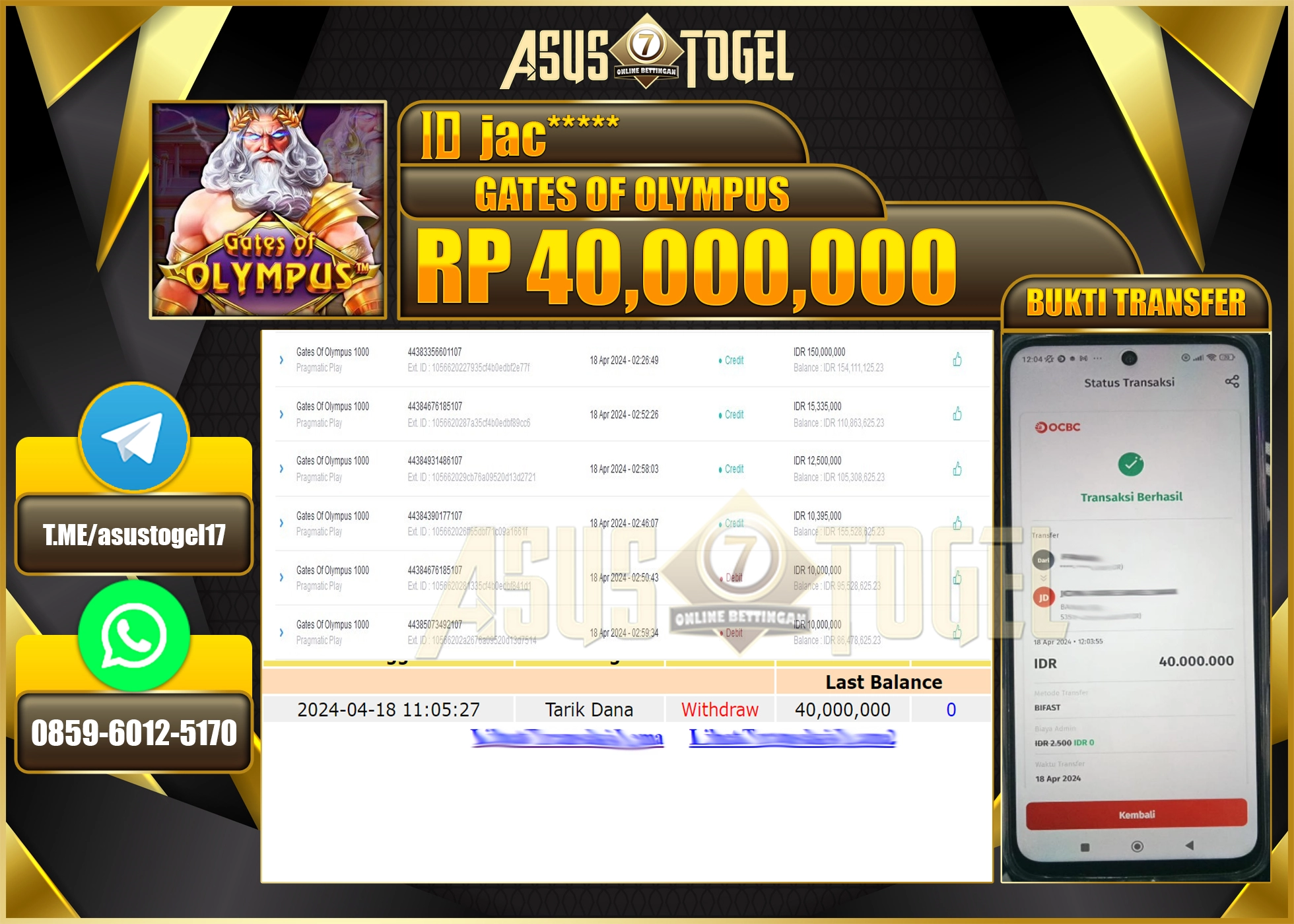 ASUSTOGEL KEMENANGAN BESAR GAME GATES OF OLYMPUS 40.000.000 BERHASIL TERBAYAR LUNAS