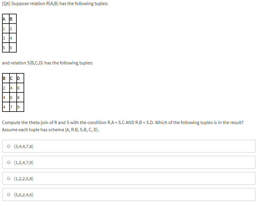 Solved [Q6] Suppose Relation R(A,B) Has The Following | Chegg.com