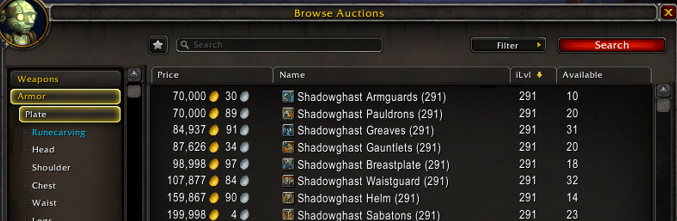 Comparison of 291 item level legendary base item prices on the auction ...