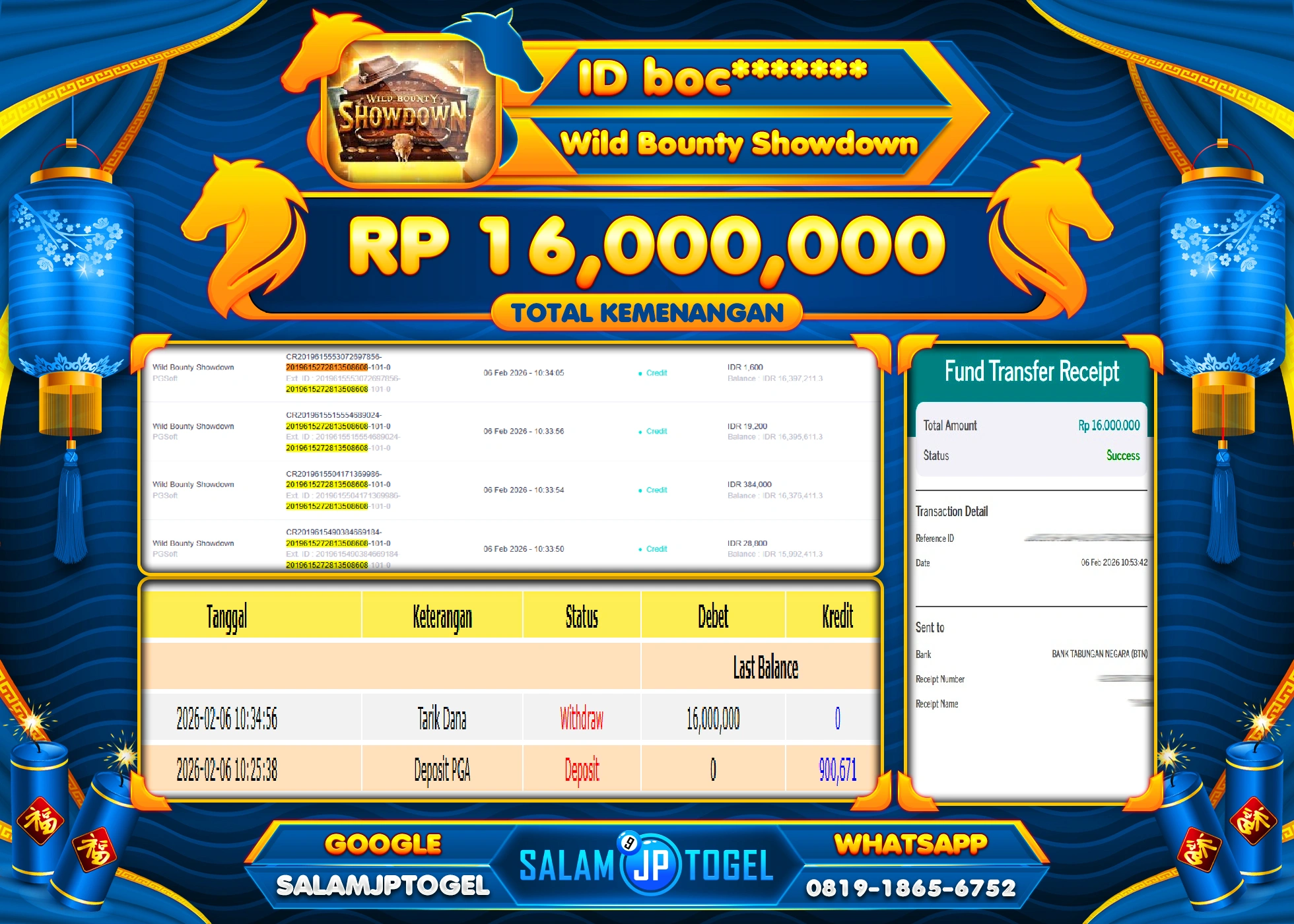 SALAMJPTOGEL JACKPOT WILD BOUNTYSHOWDOWN Rp.16,000,000 - LUNAS
