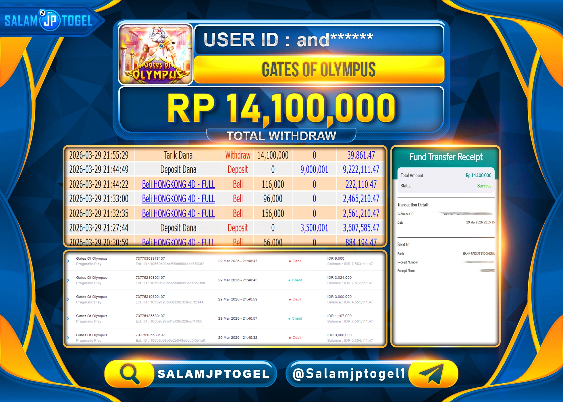 SALAMJPTOGEL MENANG JACKPOT SLOT GATE OF OLYMPUS Rp.14,100,000 - LUNAS