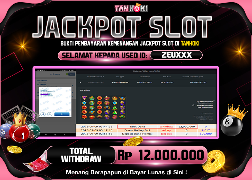 TANHOKI JACKPOT SLOT GATES OF OLYMPUS 1000 Rp.12.000.000,- LUNAS