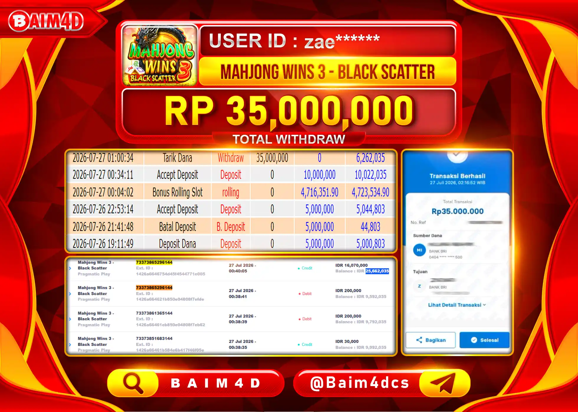 BAIM4D JACKPOT MAHJONG WINS 3 BLACK SCATTER Rp.35,000,000 - LUNAS