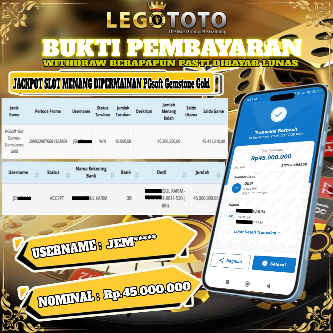  🏆 BUKTI KEMENANGAN MEMBER LEGOTOTO GEMSTONE GOLD🏆