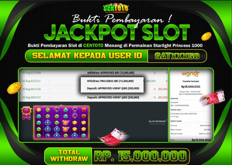 BUKTI JACKPOT LUNAS CENTOTO  RP 15.000.000,-LUNAS