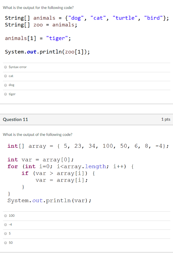 Solved What is the output of the following code? String[] | Chegg.com