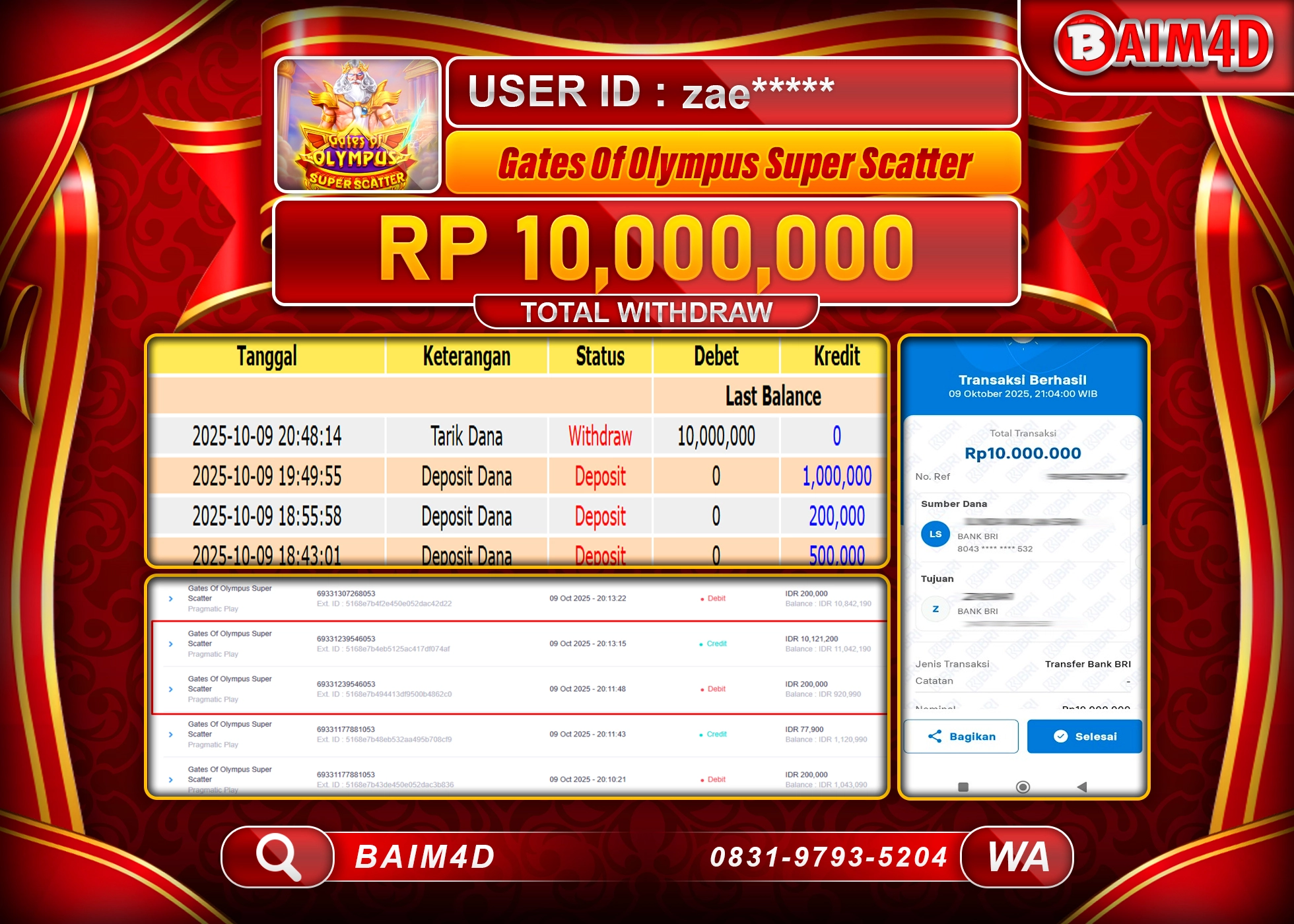 BAIM4D JACKPOT GATES OF OLYMPUS SUPER SCATTER Rp.10,000,000.- LUNAS