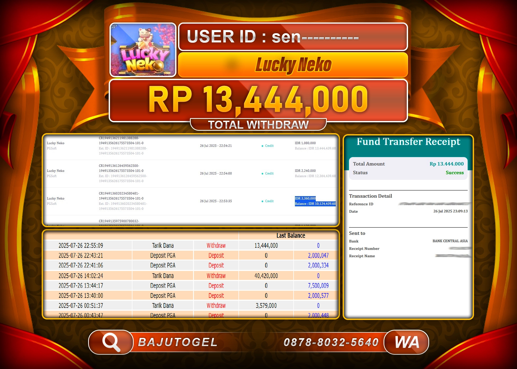 BAJUTOGEL KEMENANGAN DI PG SOFT LUCKY NEKO Rp.13.444.000 LUNAS