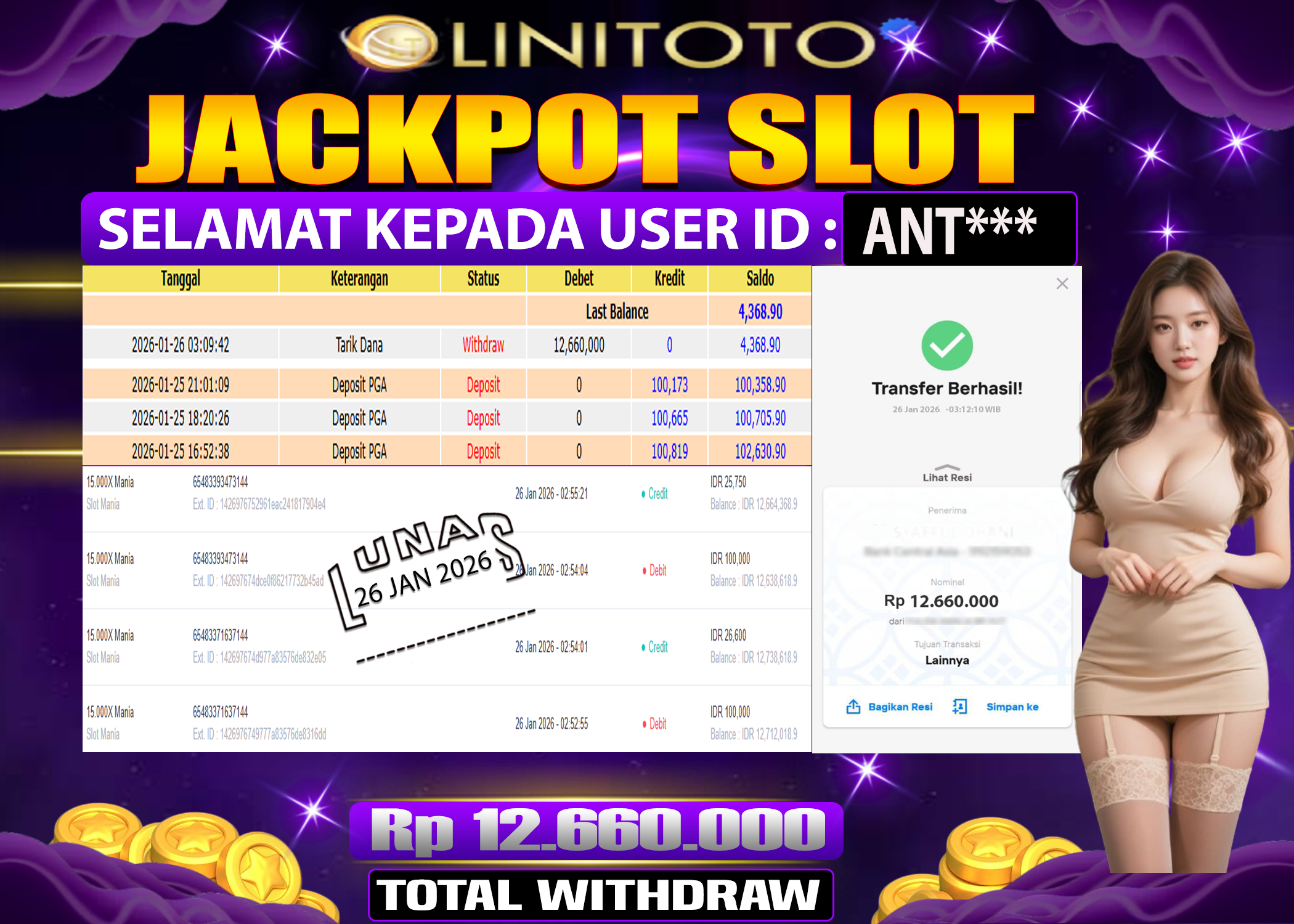 LINITOTO JACKPOT SLOT 15.000X Mania Rp.12,660,000 - LUNAS
