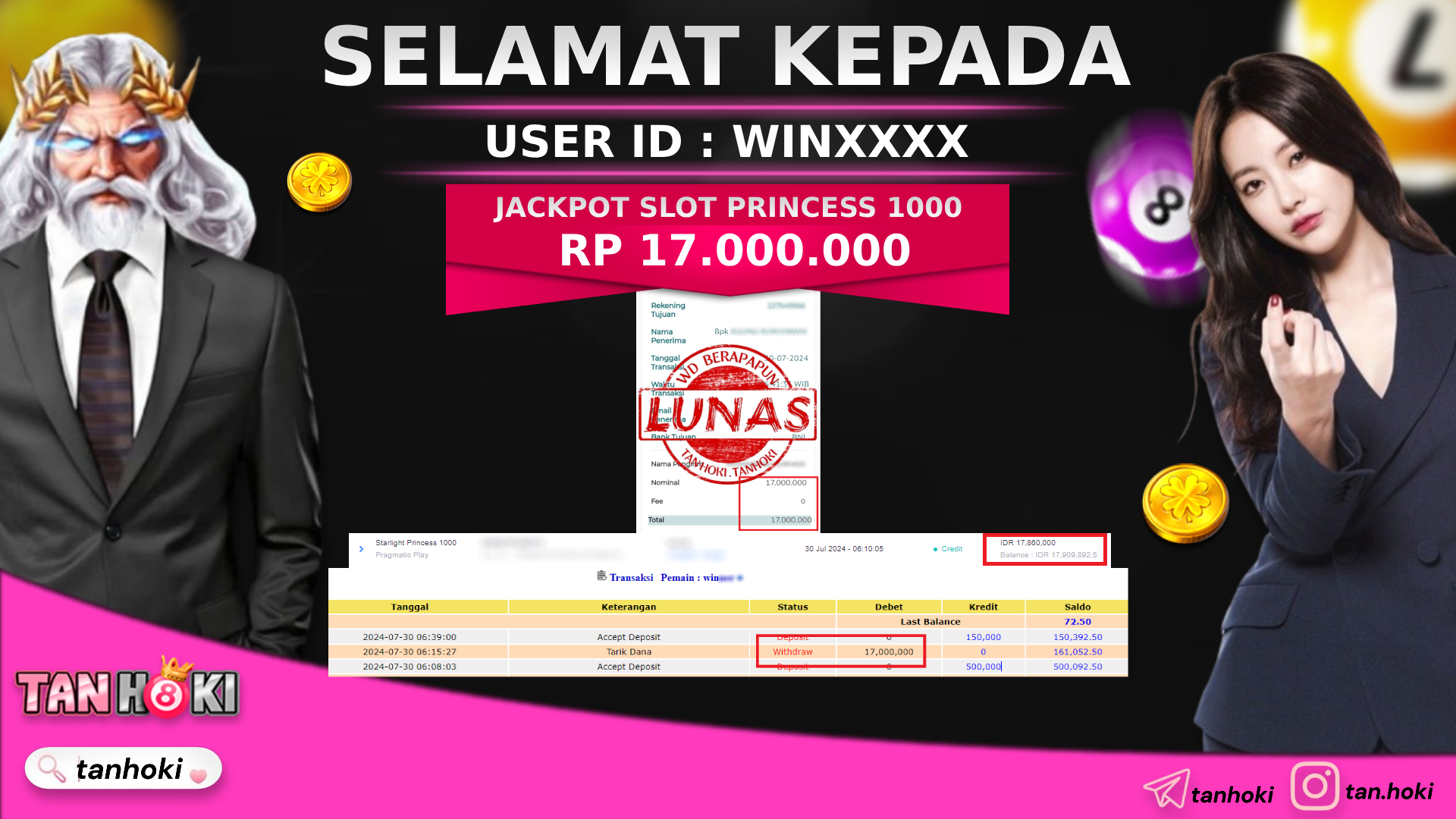 TANHOKI JACKPOT SLOT STARLIGHT PRINCESS 1000  Rp.17.000.000,- LUNAS