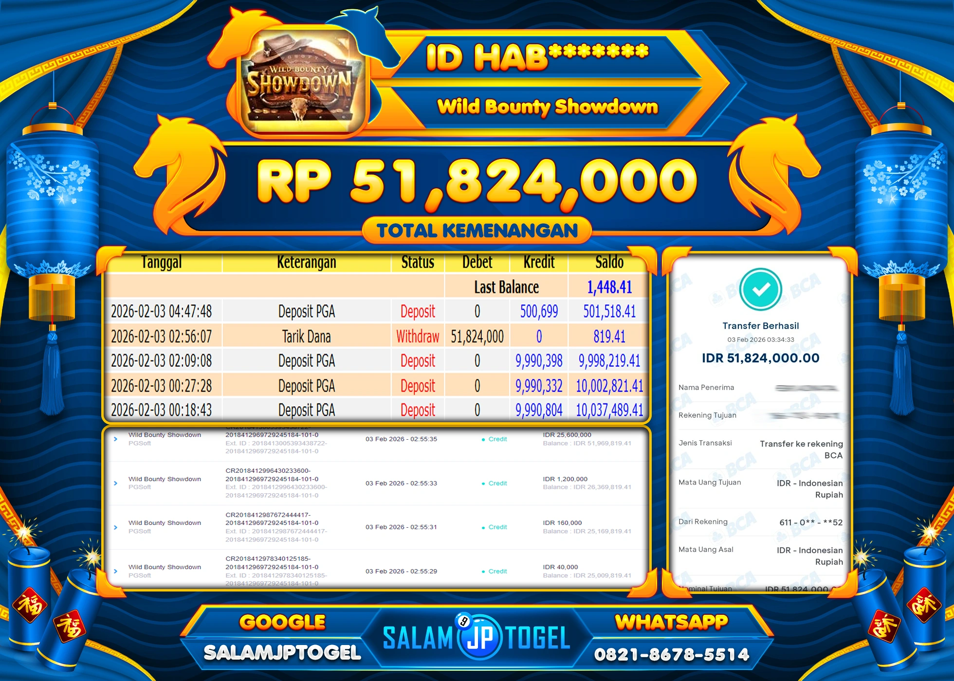 SALAMJPTOGEL JACKPOT WILD BOUNTYSHOWDOWN Rp.51,824,000 - LUNAS