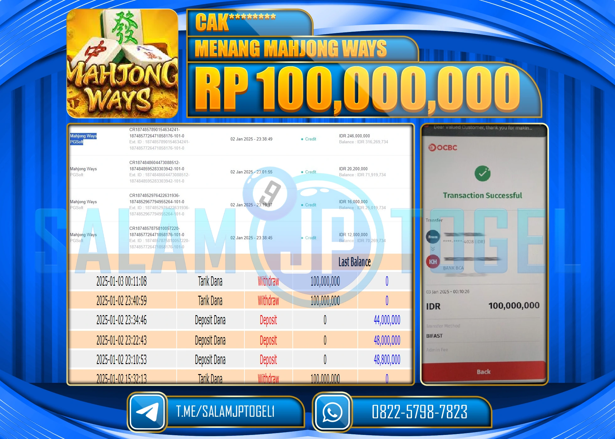 SALAMJPTOGEL MENANG SLOT MAHJONG WAYS PG SOFT Rp.100,000,000 LUNAS