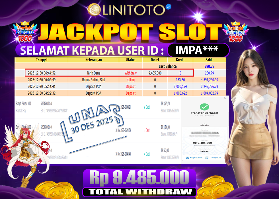 LINITOTO JACKPOT SLOT Starlight Princess 1000 Rp.9,485,000 - LUNAS