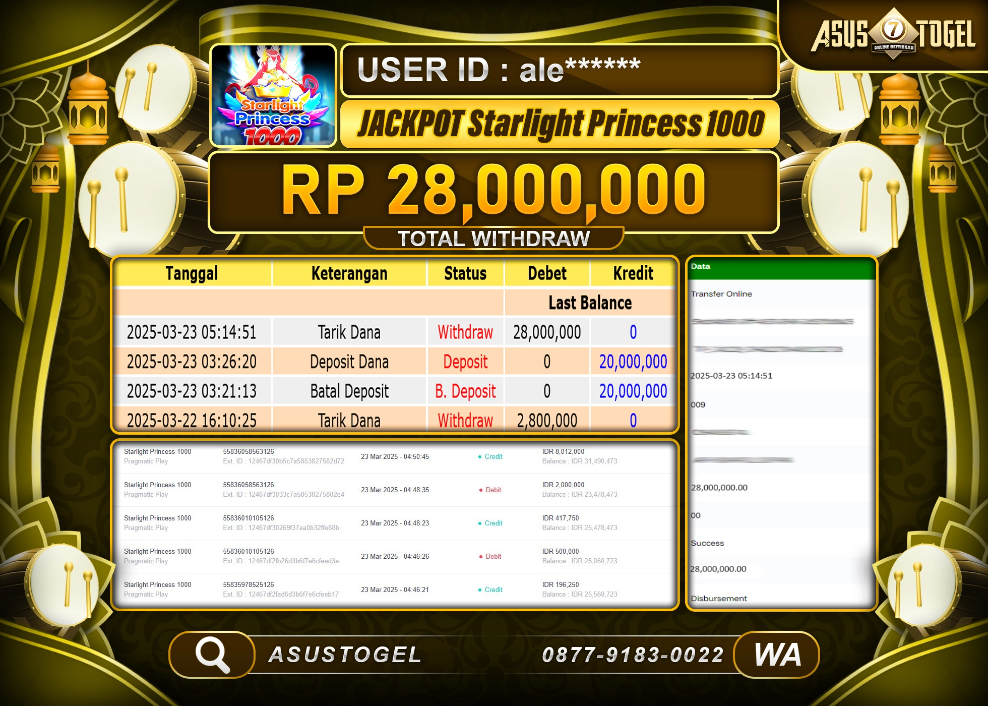 ASUSTOGEL KEMENANGAN DI SLOT STARLIGHT PRINCESS 1000 SEBESAR 28,000,000- RUPIAH LUNAS