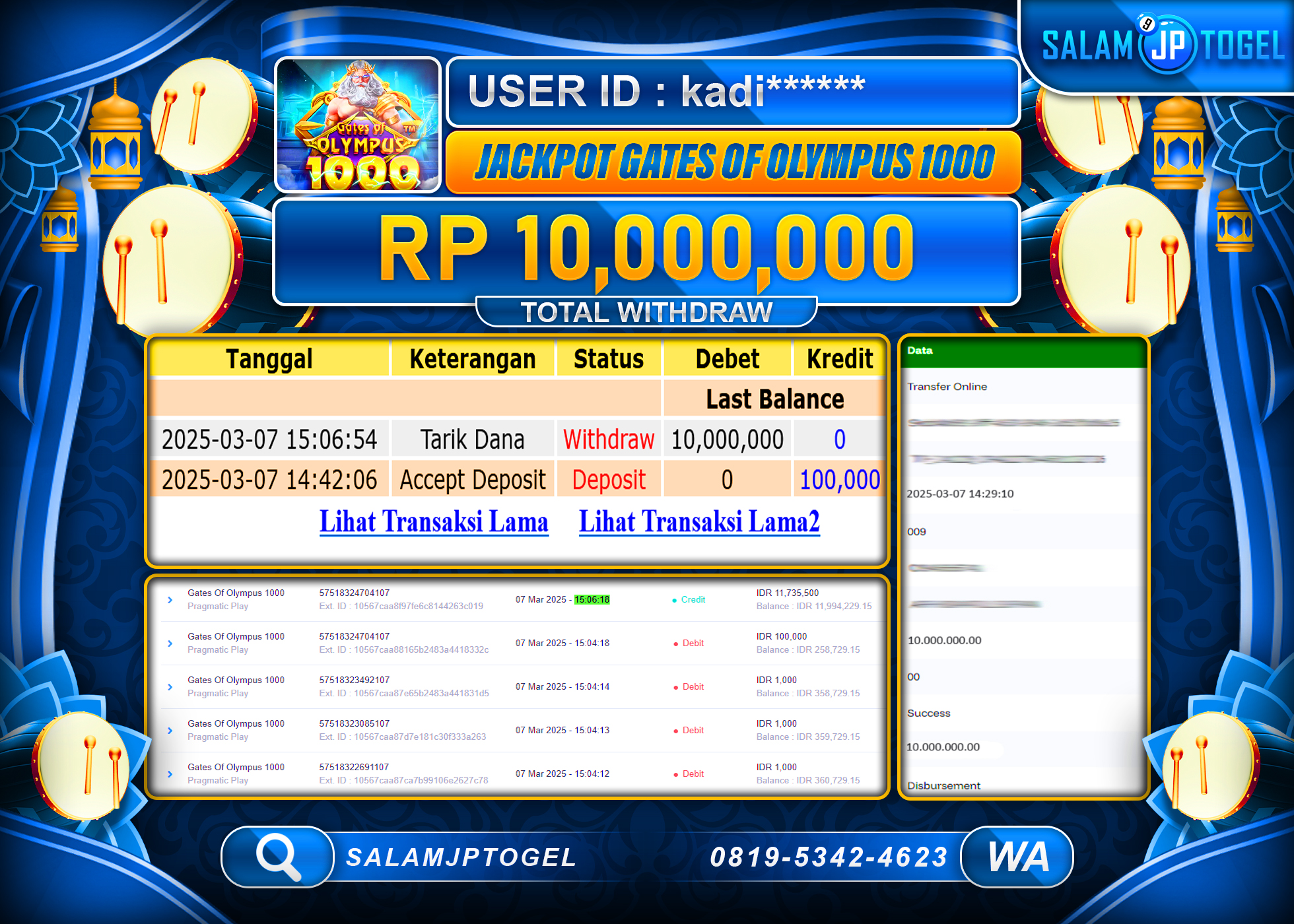SALAMJPTOGEL MENANG GATES OF OLMYPUS 1000 Rp. 10,000,000 LUNAS
