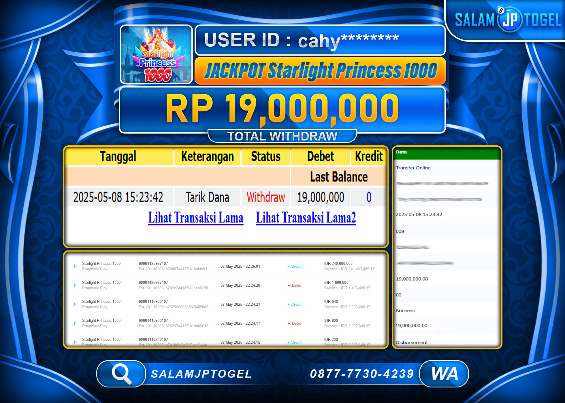 SALAMJPTOGEL MENANG STARLIGHT  PRINCESS 1000 Rp.19,000,000 LUNAS