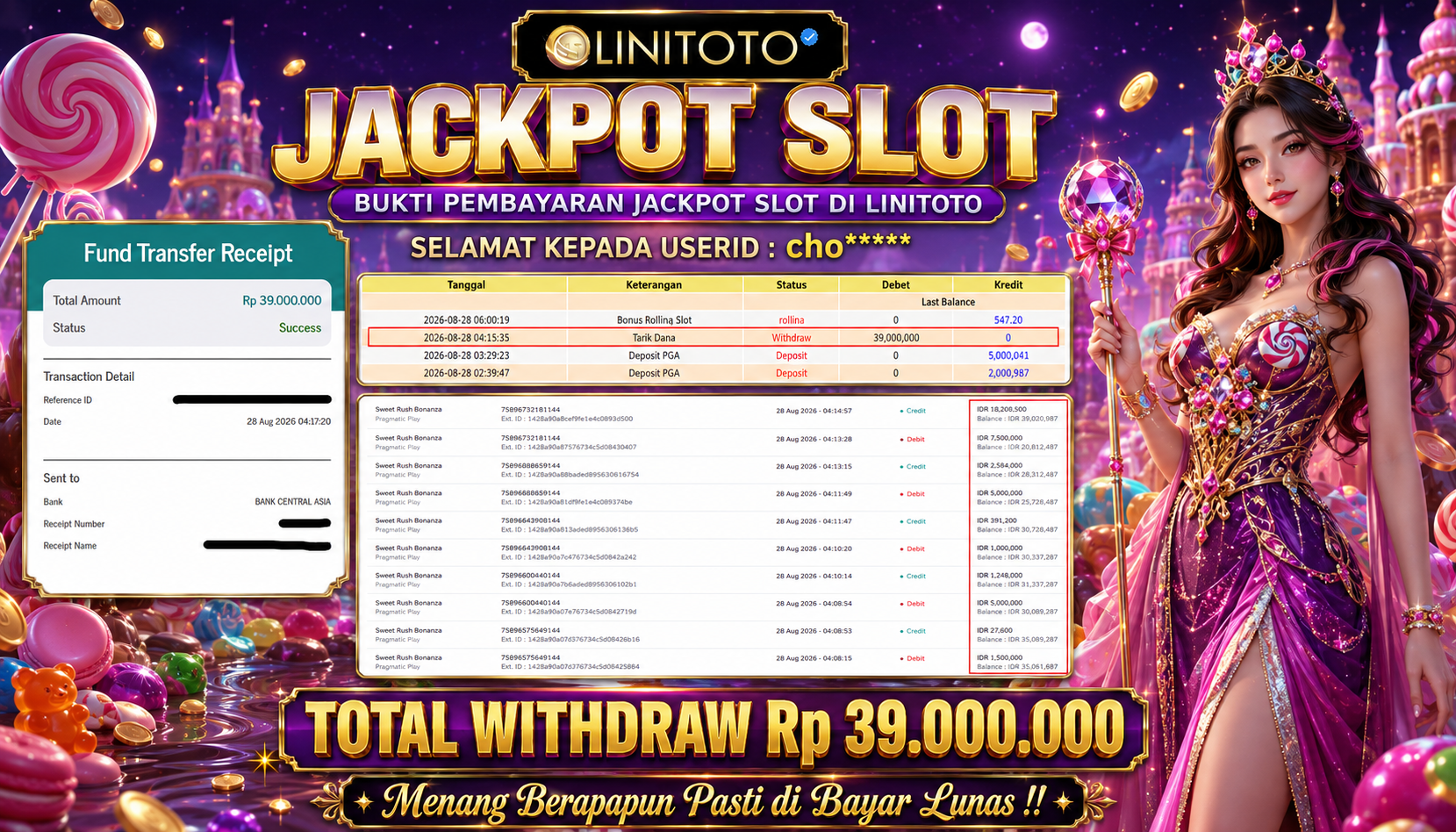 LINITOTO JACKPOT SLOT Sweet Rush Bonanza Rp.39,000,000 - LUNAS