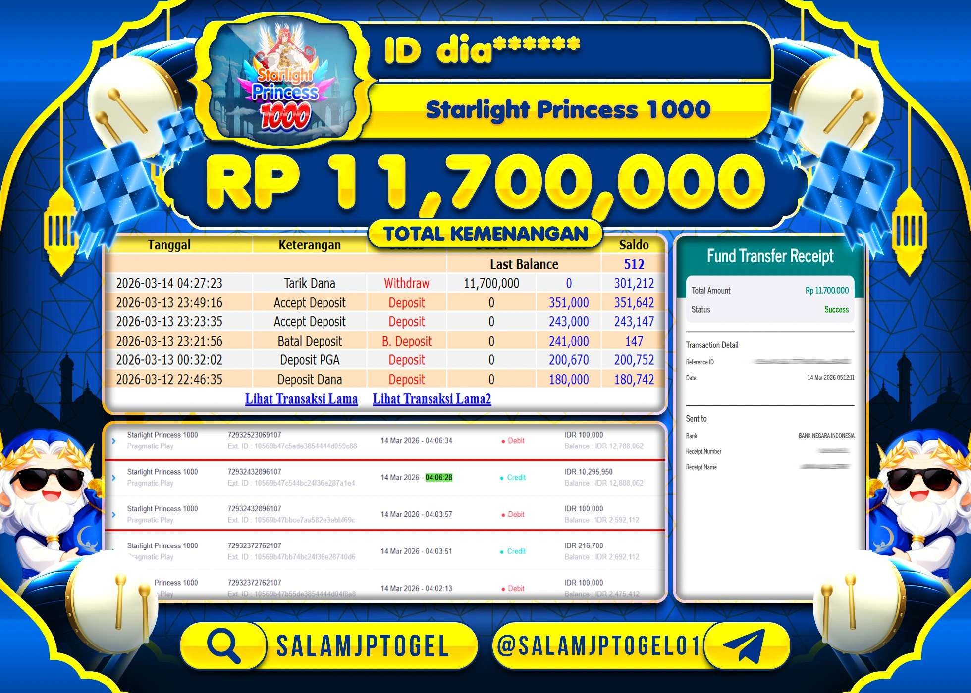 SALAMJPTOGEL JACKPOT Starlight Princess 1000(Pragmatic) Rp.11,700,000 - LUNAS