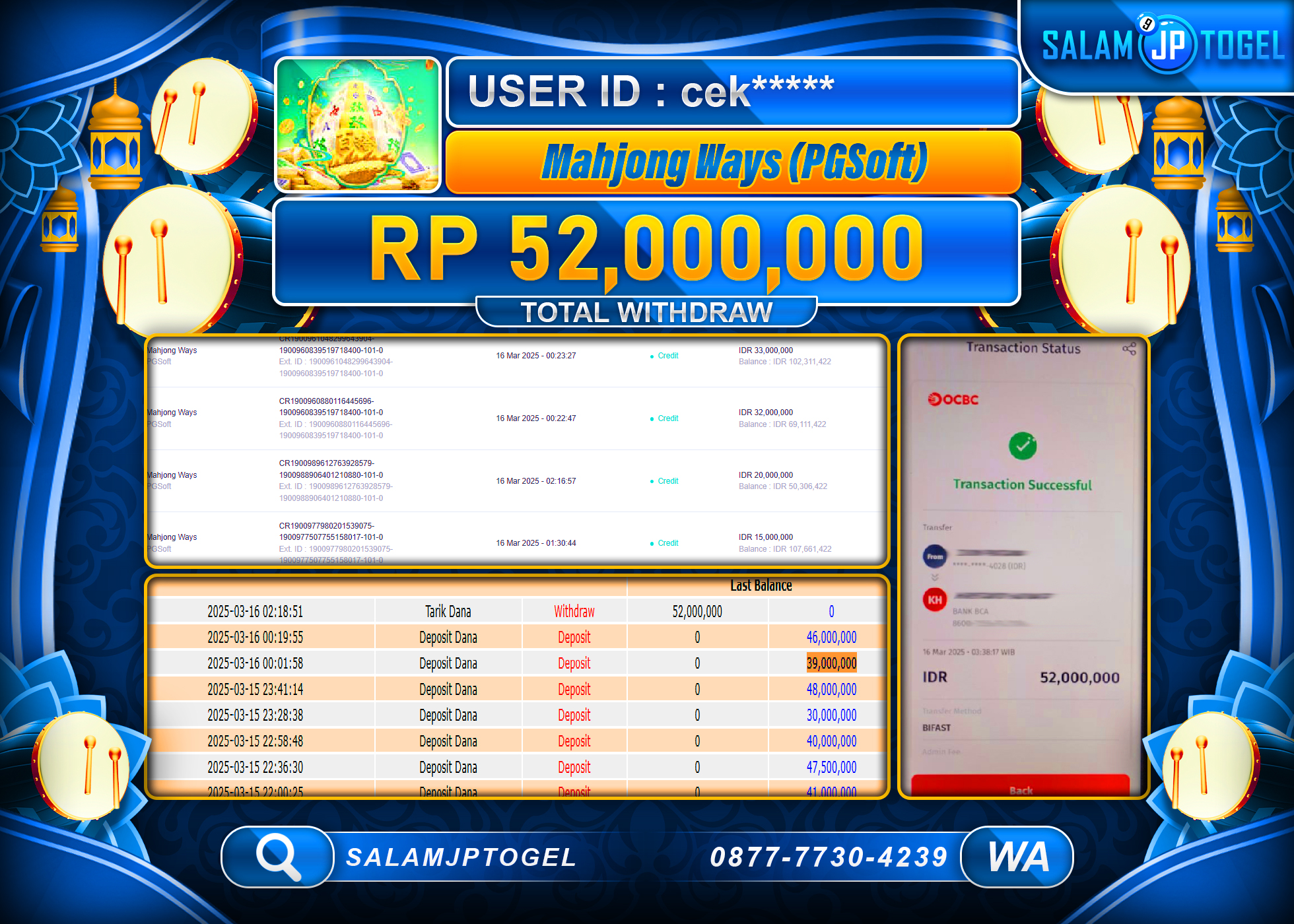 SALAMJPTOGEL MENANG MAHJONG WAYS Rp. 52,000,000 LUNAS