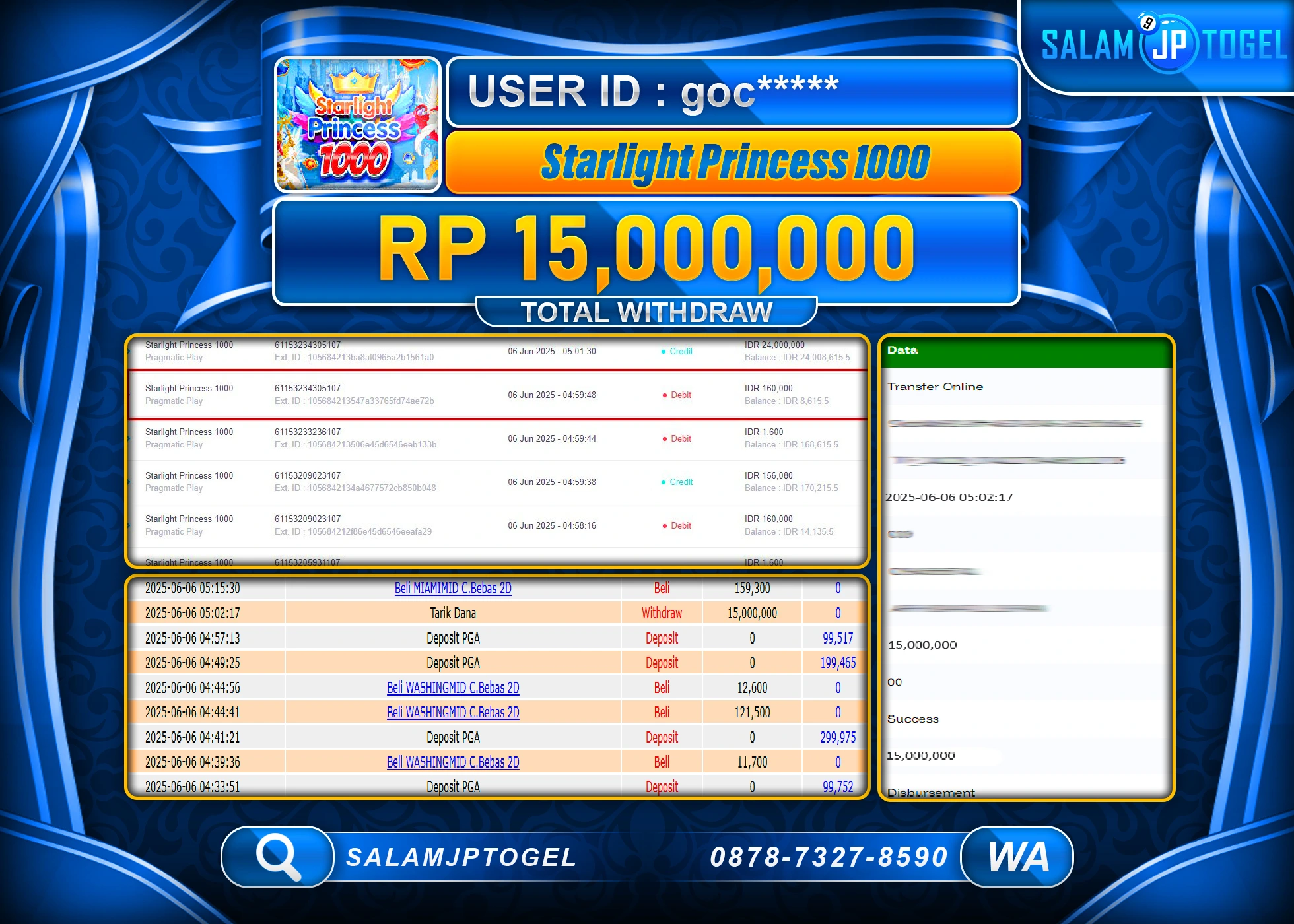SALAMJPTOGEL MENANG STARLIGHT PRINCESS 1000 Rp.15,000,000 LUNAS