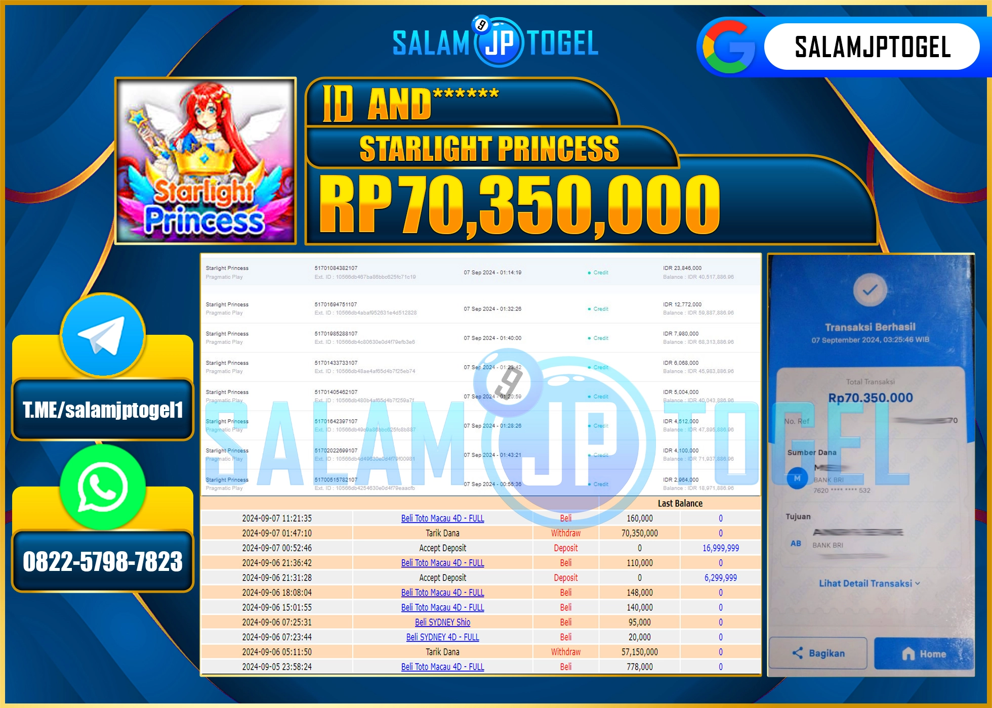 SALAMJPTOGEL MENANG SLOT STARLIGHT PRINCESS RP. 70,350,000 LUNAS