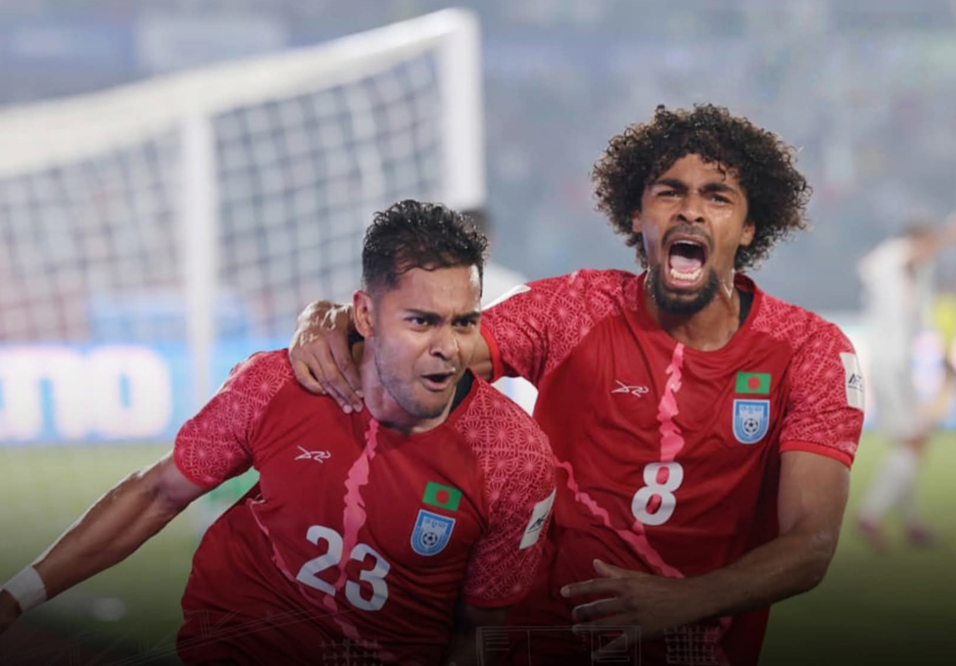 Figure 2. Choudhury and Shome celebrating a goal for the National Team [22]