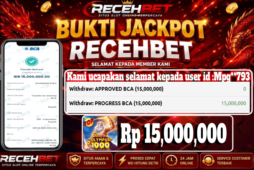 🏆 Terbukti Jackpot GATES OF OLYMPUS X1000 Rp 15,000,000-, Di RECEHBET 🏆
