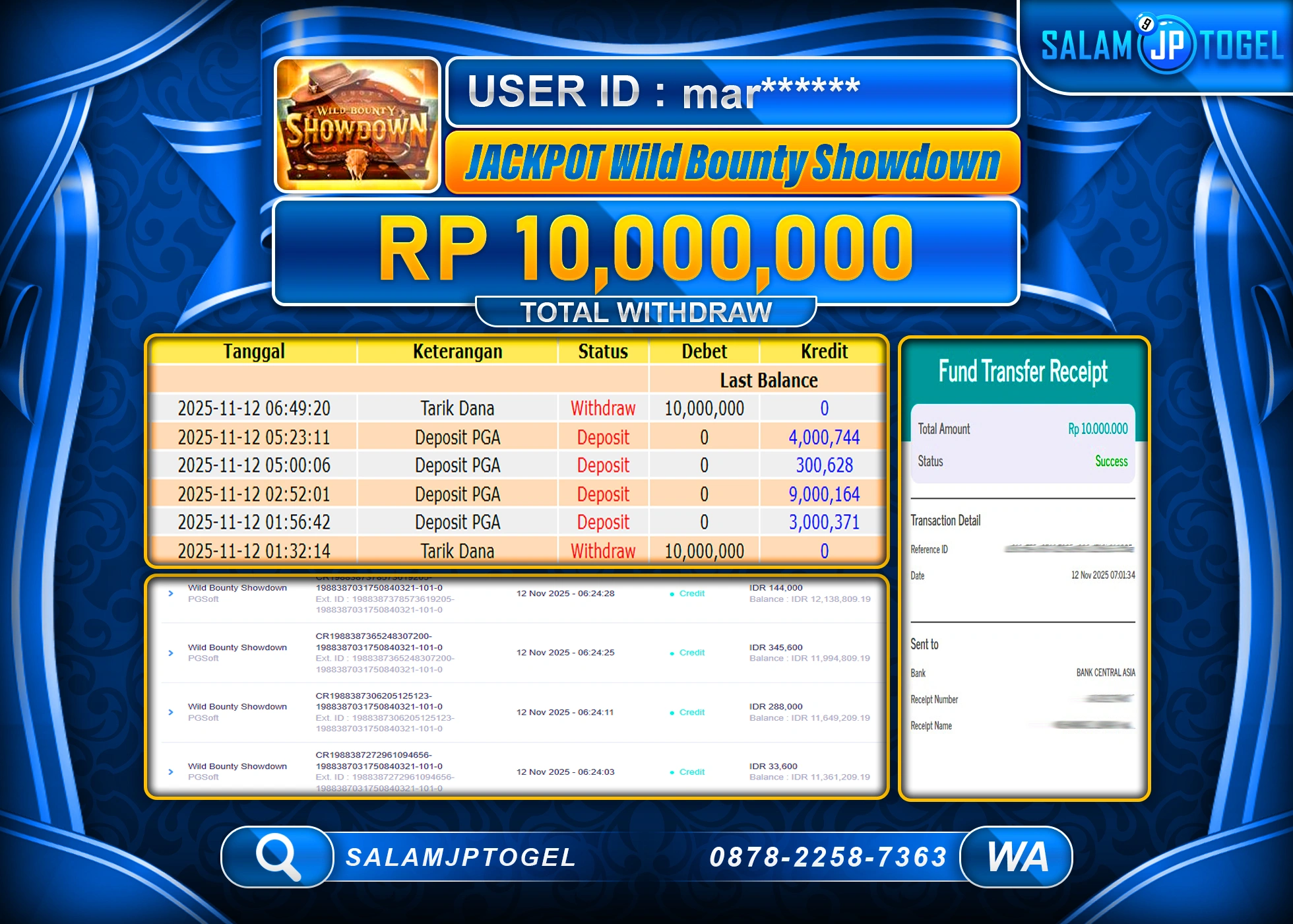 SALAMJPTOGEL MENANG WILD BOUNTY SHOTDOWN Rp.10,000,000  - LUNAS