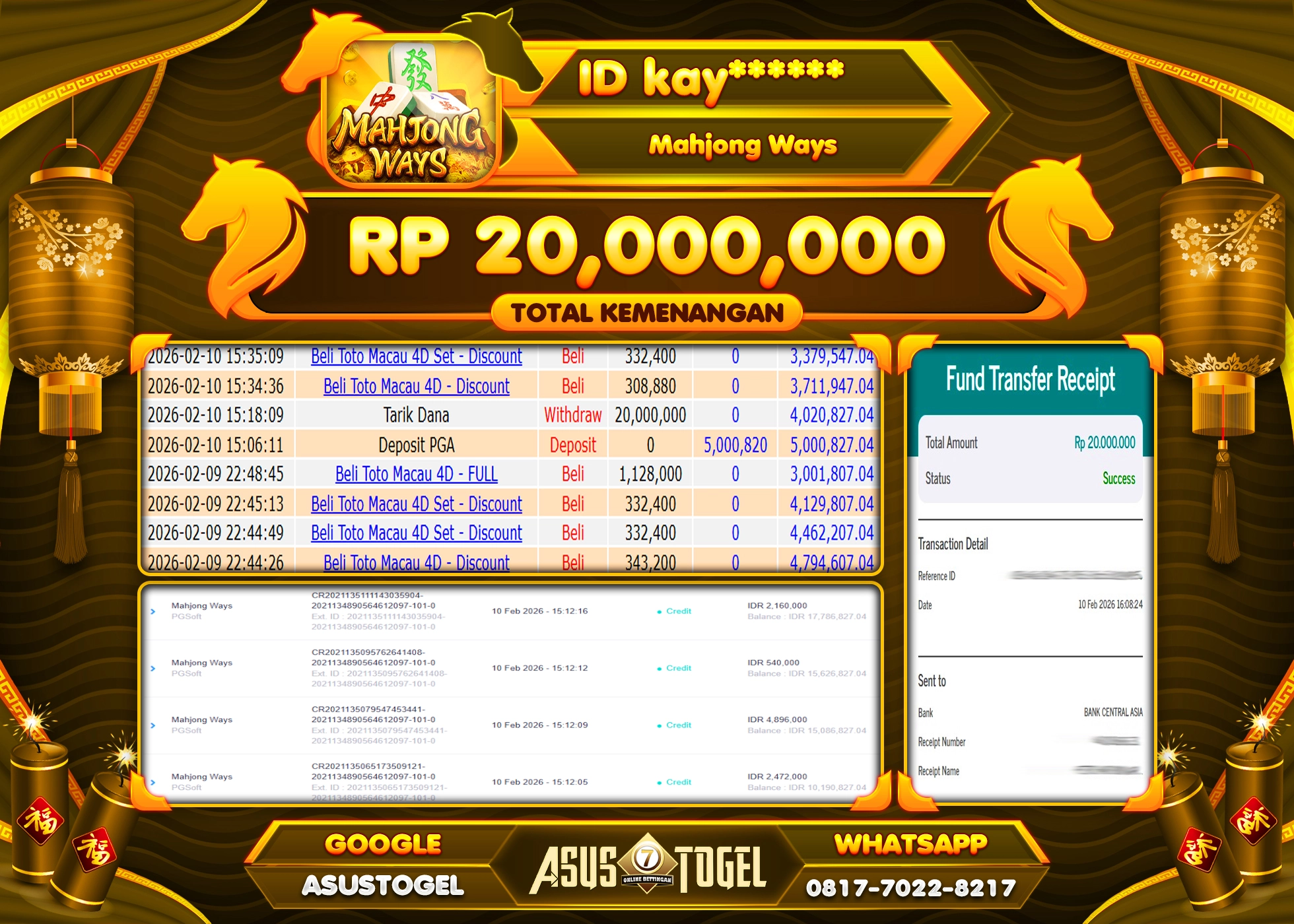 ASUSTOGEL KEMENANGAN DI SLOT MAHJONG WAYS SEBESAR 20,000,000 - RUPIAH LUNAS