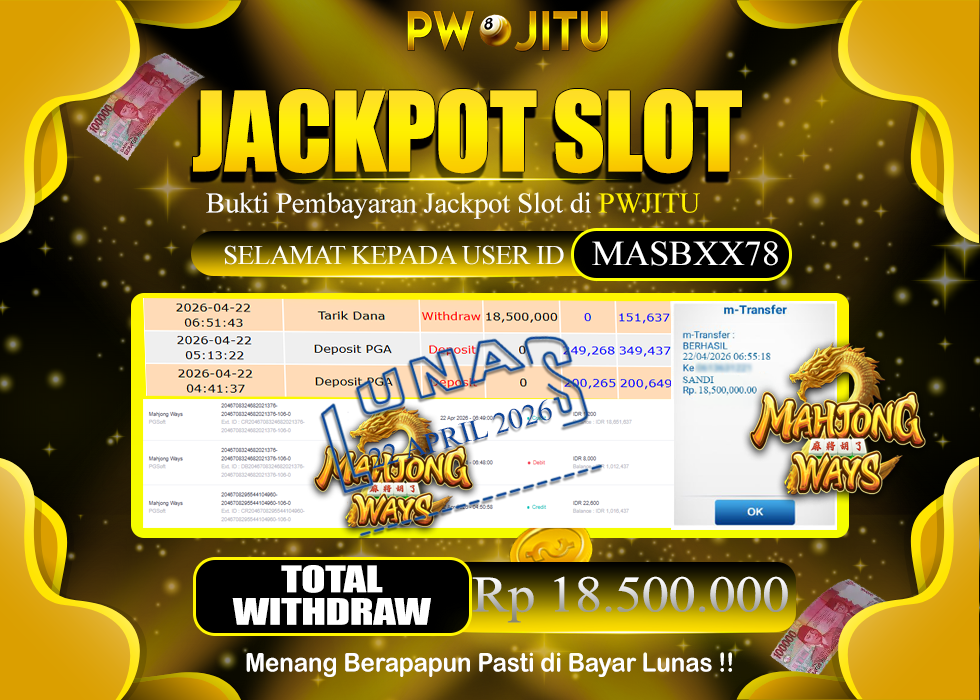 PWJITU JACKPOT SLOT Mahjong Ways Rp.18.500.000,- LUNAS