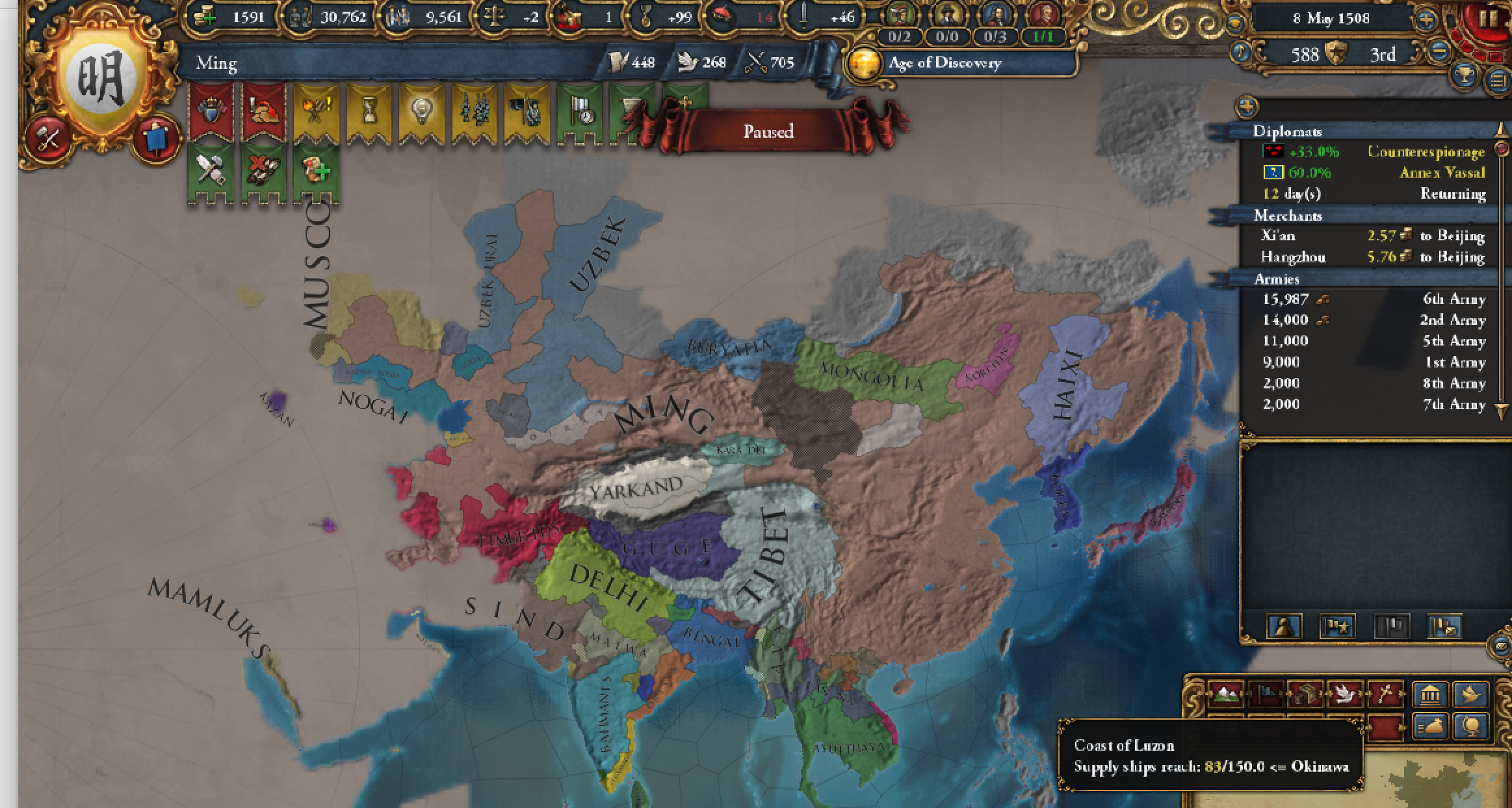 Asian Invasion: A Comprehensive Guide to Ming One-tag WC (with AAR) by 1765 1.21 and 1.22 : eu4