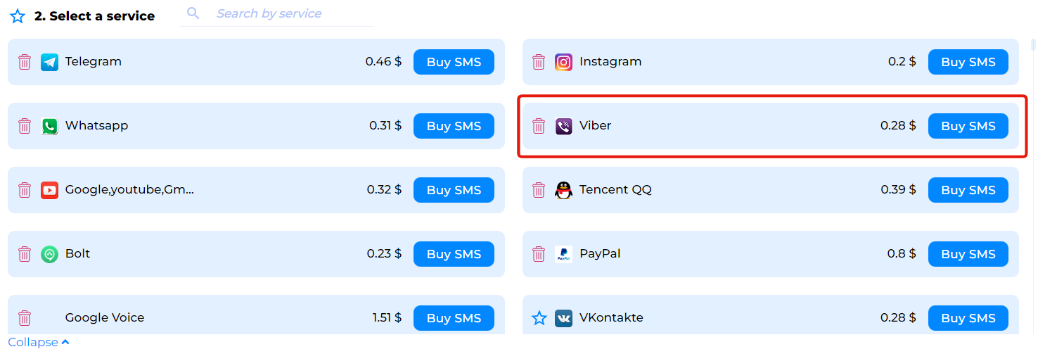 select Viber from service list