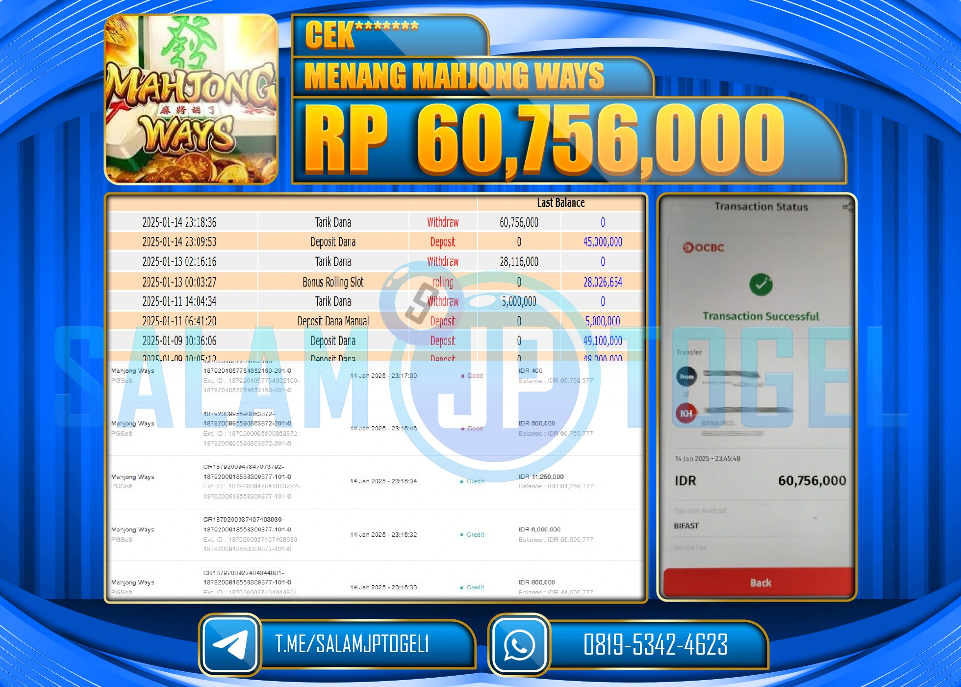 SALAMJPTOGEL MENANG SLOT MAHJONG WAYS Rp.60,756,000 LUNAS