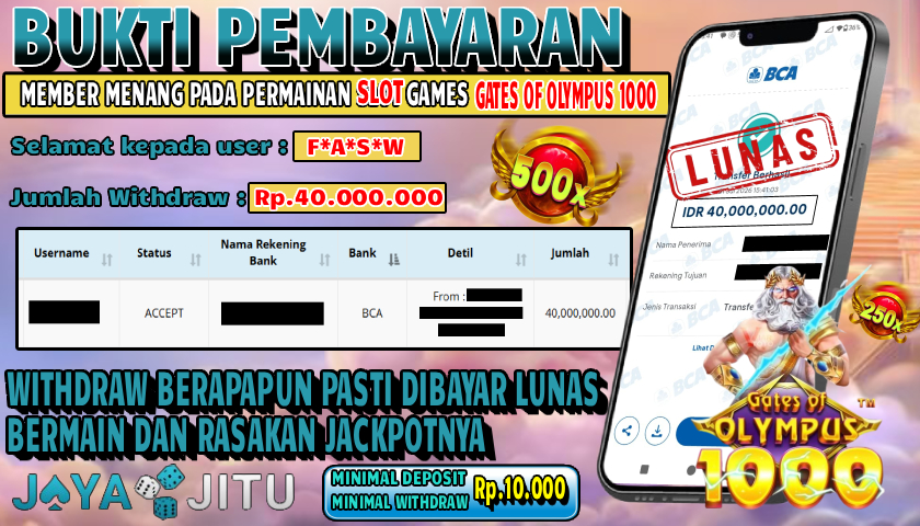 🏆 BUKTI KEMENANGAN SLOT GATES OF OLYMPUS 1000 MEMBER  JAYAJITU🏆