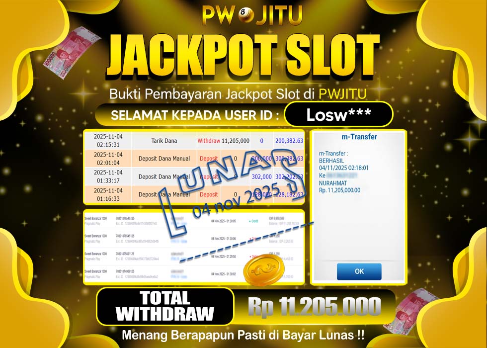 PWJITU JACKPOT SLOT SWEET BONANZA 1000 Rp.11.205.000,- LUNAS