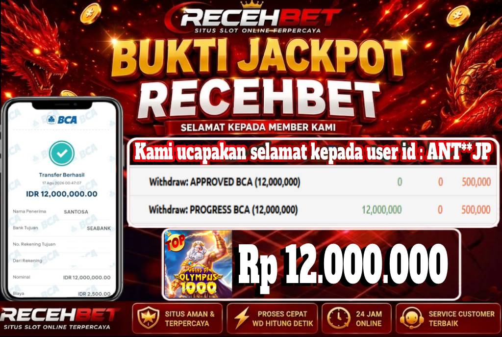 🏆 Terbukti Jackpot GATES OF OLYMPUS 1000  Rp 12.000.000-, Di RECEHBET 🏆