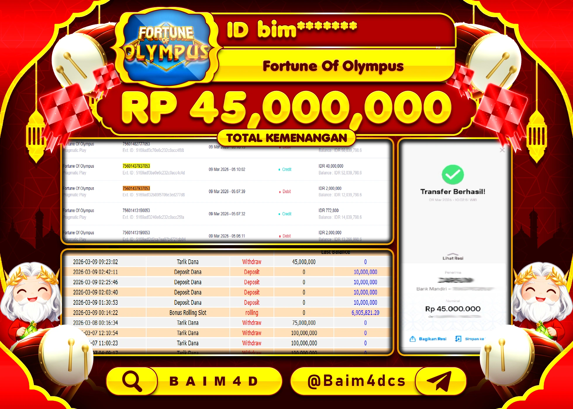 BAIM4D JACKPOT SLOT FORTUNE OF OLYMPUS Rp.45,000,000 - LUNAS