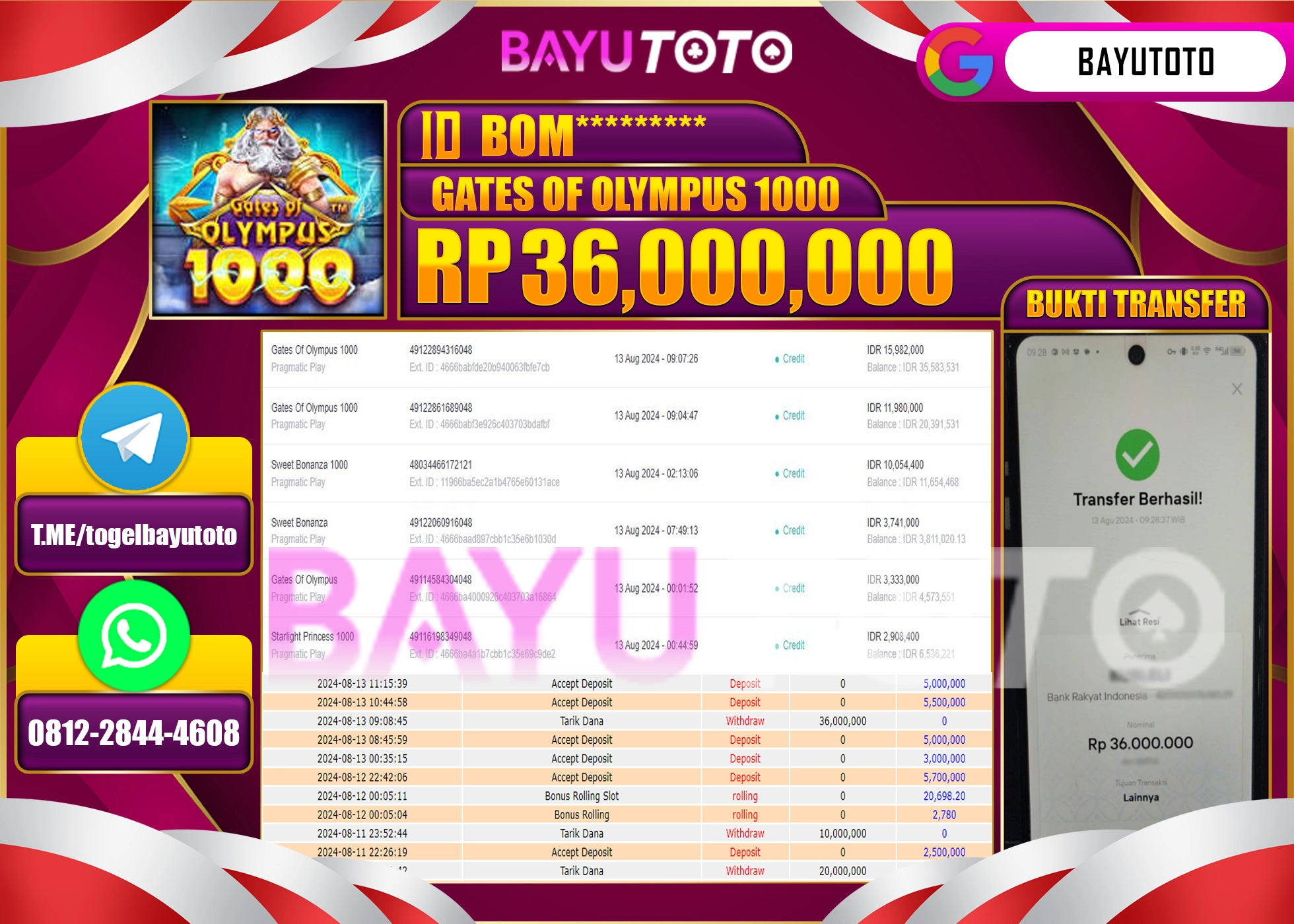 BAYUTOTO MENANG SLOT GATES OF OLYMPUS 1000 36.000.000 - LUNAS