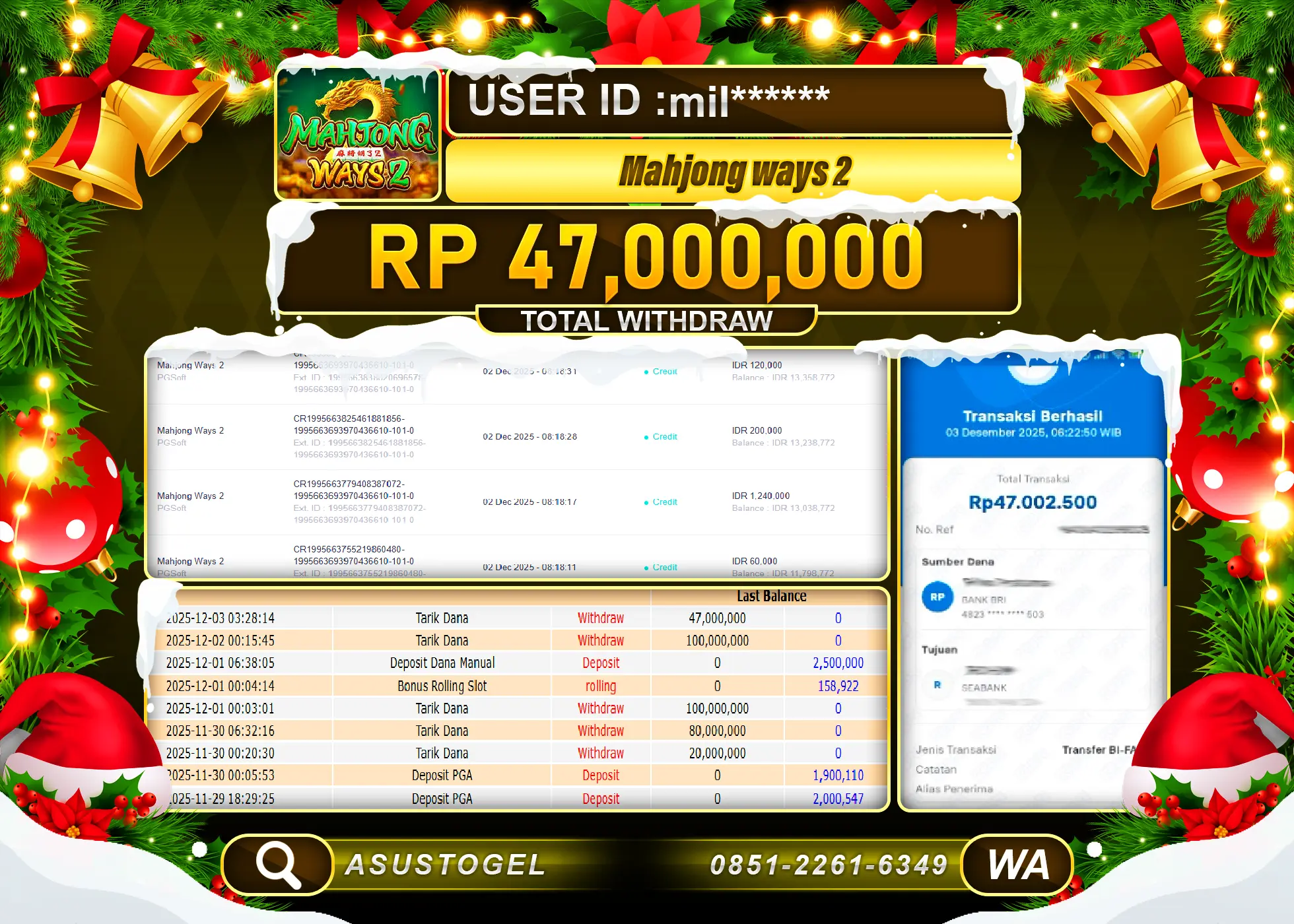 ASUSTOGEL KEMENANGAN DI SLOT MAHJONG WAYS PGSOFT SEBESAR 47,000,000 - RUPIAH LUNAS