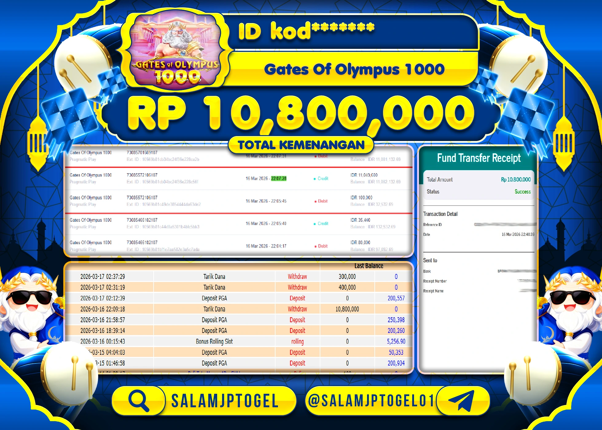 SALAMJPTOGEL MENANG JACKPOT Gates Of Olympus 1000(Pragmatic)  Rp.10,800,000 - LUNAS