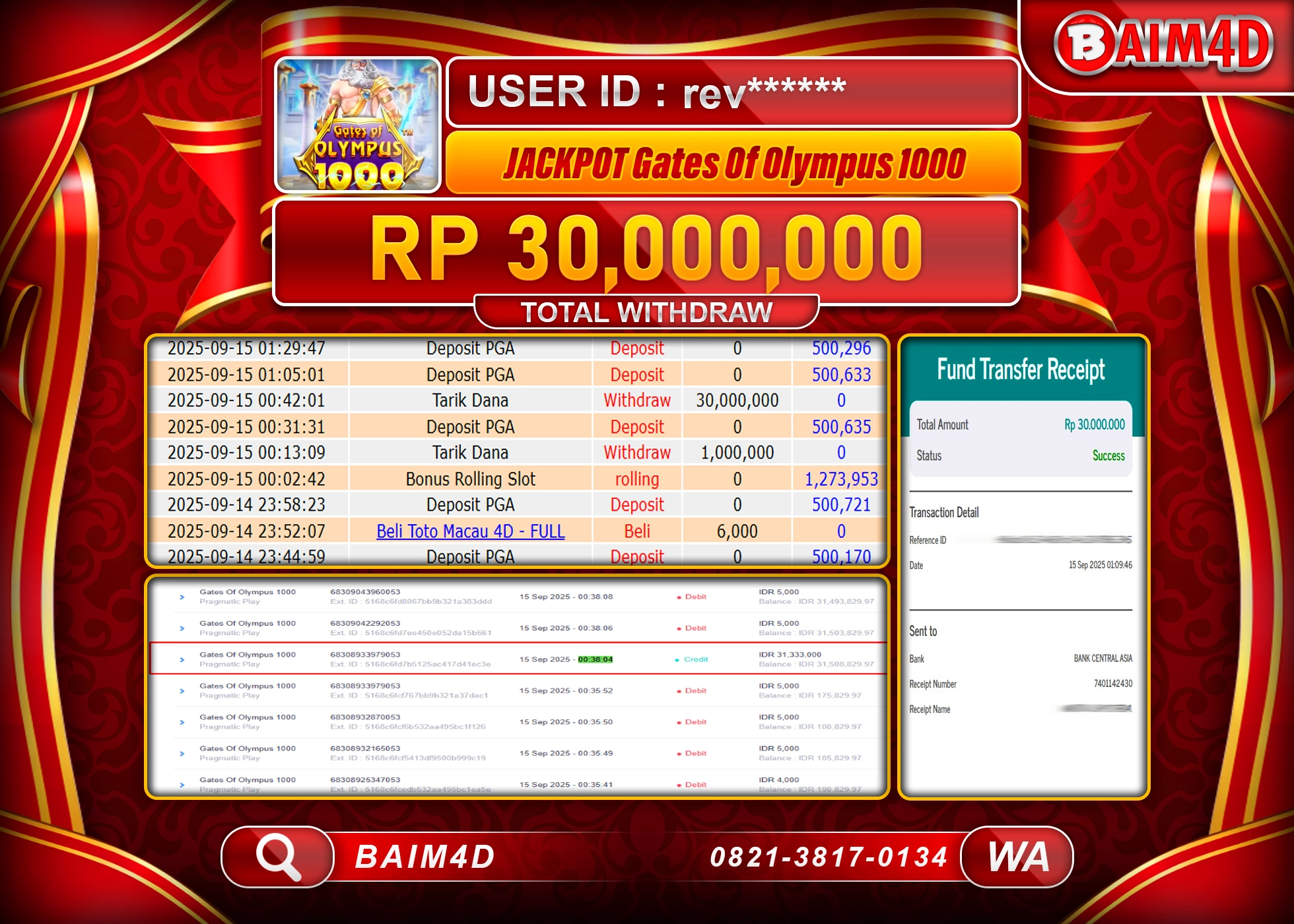 BAIM4D JACKPOT SLOT GATES OF OLYMPUS 1000 Rp.30,000,000.- LUNAS