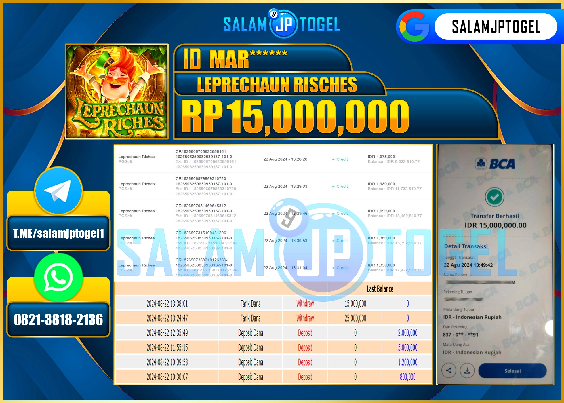 SALAMJPTOGEL MENANG Leprechaun Riches RP. 15,000,000 LUNAS
