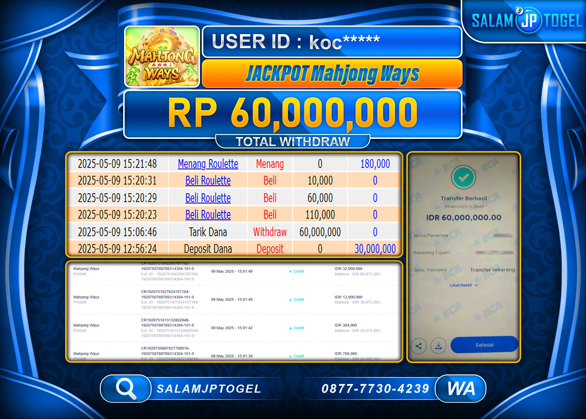 SALAMJPTOGEL MENANG MAHJONG WAYS 2 Rp.60,000,000 LUNAS