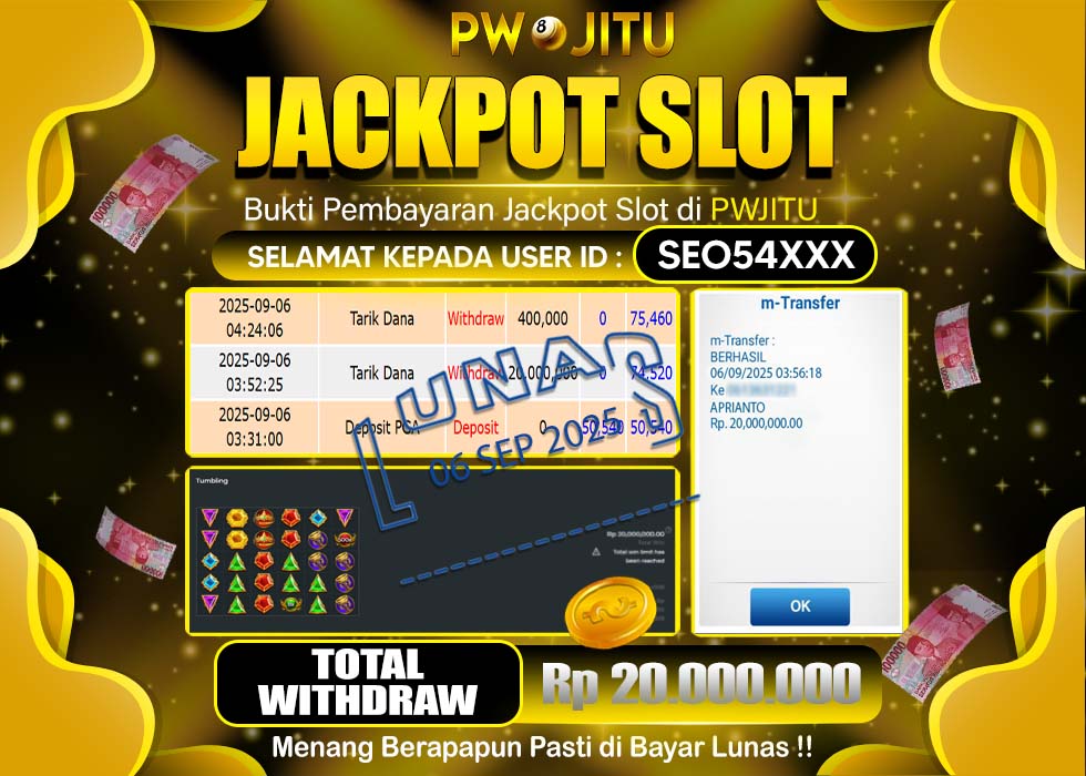 PWJITU JACKPOT SLOT GATES OF OLYMPUS 1000 Rp.20.000.000,- LUNAS