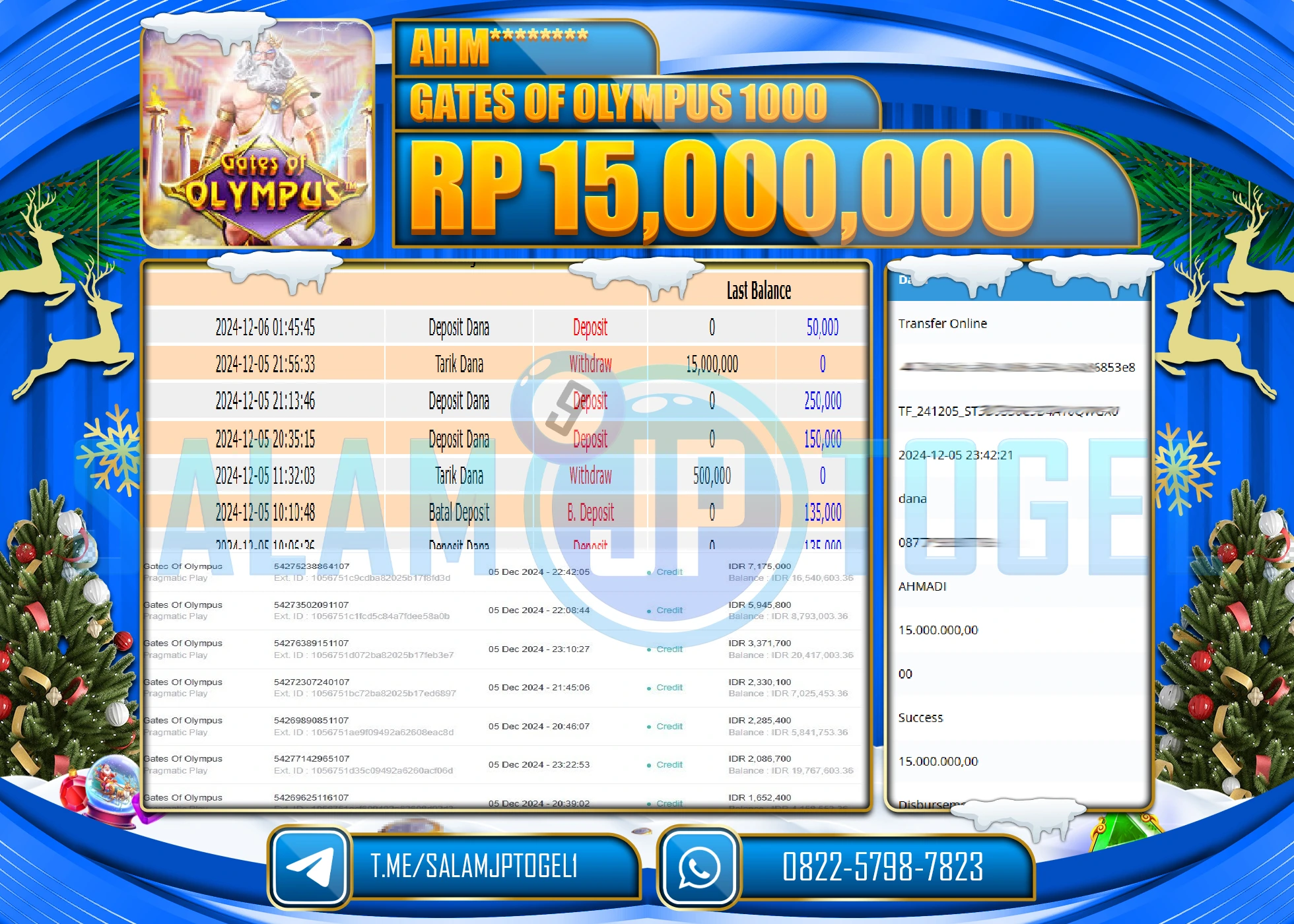 SALAMJPTOGEL MENANG SLOT GATES OF OLYMPUS 10000  RP. 15,000,0000 LUNAS
