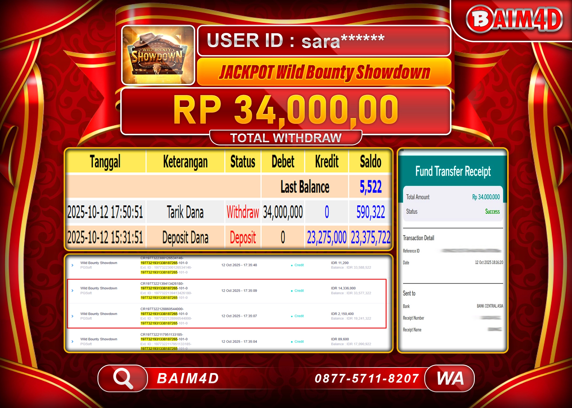 BAIM4D JACKPOT WILD BOUNTY SHOWDOWN  Rp.34,000,000.- LUNAS